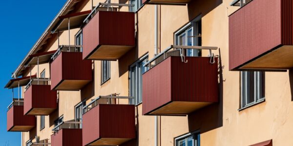 Stockholm, Sweden Apartment balconies on a facade of a resdiential house inthe Minnesberg district.
